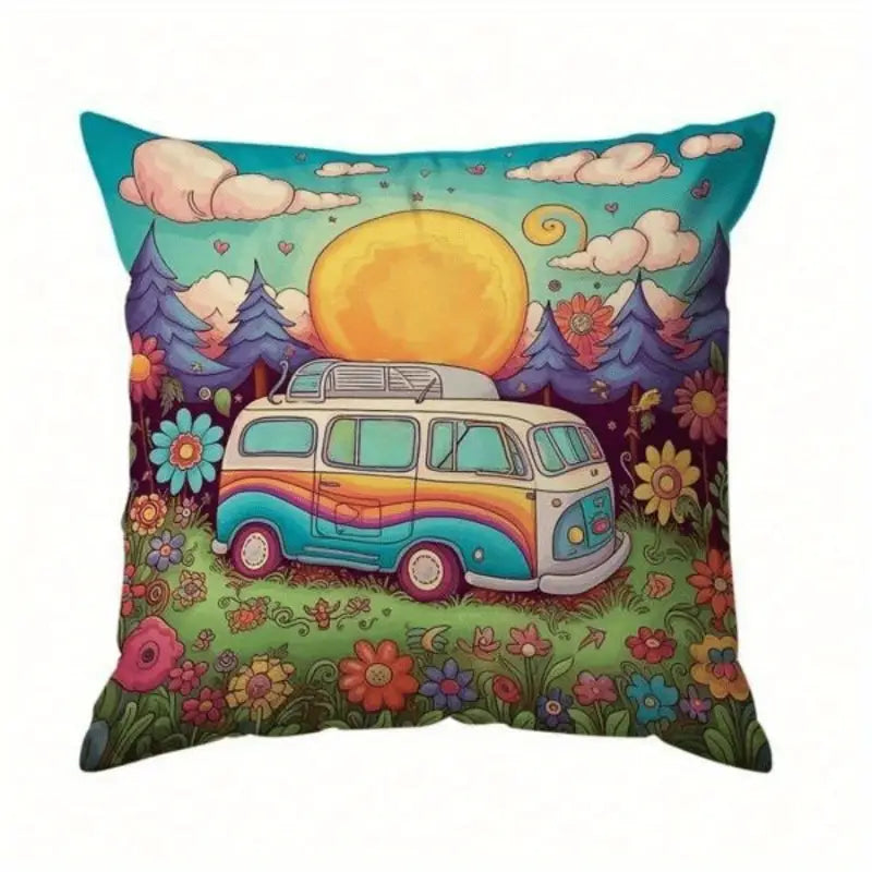 Volkswagen Hippie Scene Throw Pillow